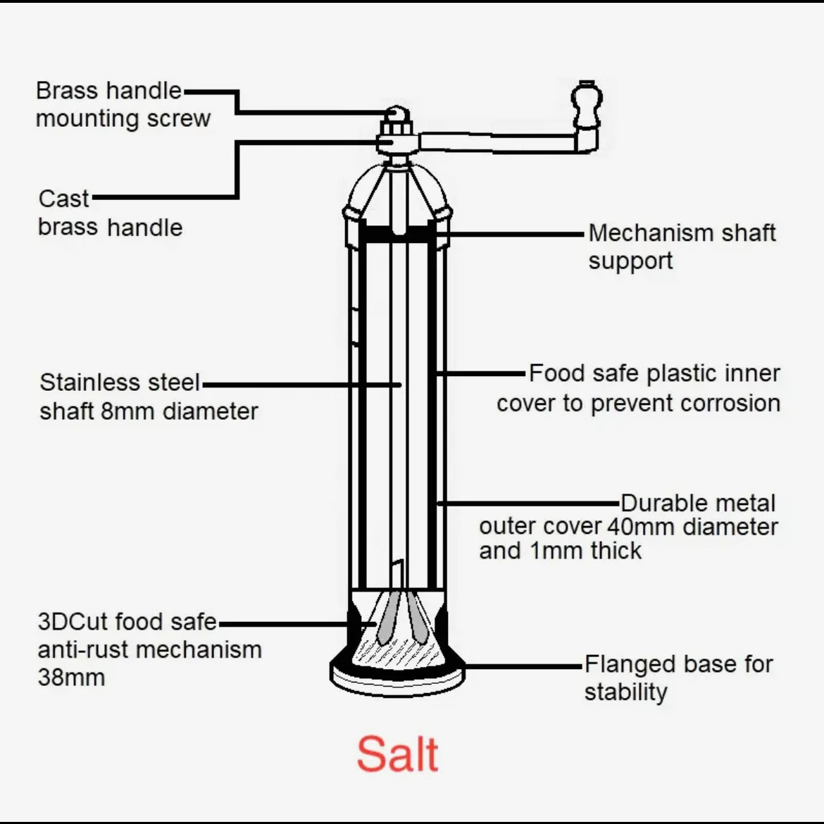 The Original 'Brass Mill' - 8" salt grinder